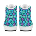 Teal Mermaid Scales Pattern Print High Top Leather Sneakers