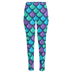 Teal Mermaid Scales Pattern Print High-Waisted Pocket Leggings