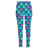 Teal Mermaid Scales Pattern Print High-Waisted Pocket Leggings