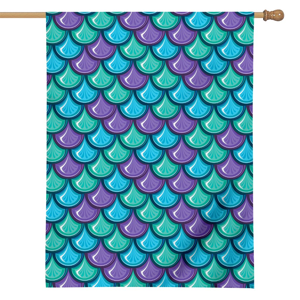 Teal Mermaid Scales Pattern Print House Flag