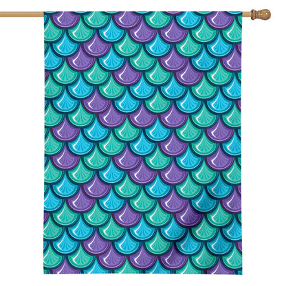 Teal Mermaid Scales Pattern Print House Flag