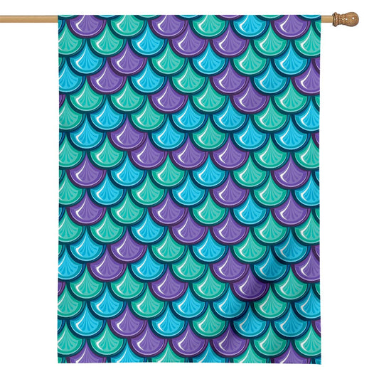 Teal Mermaid Scales Pattern Print House Flag