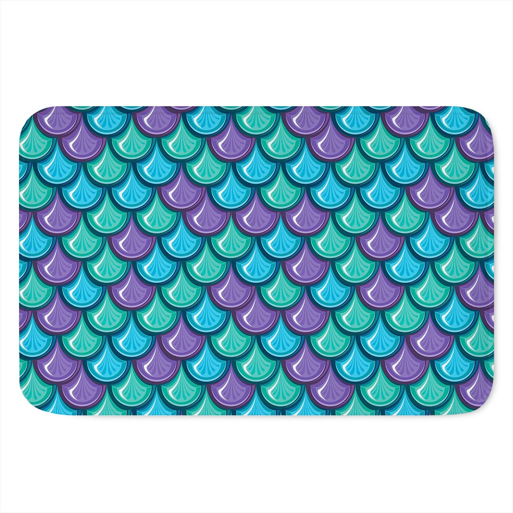 Teal Mermaid Scales Pattern Print Indoor Door Mat