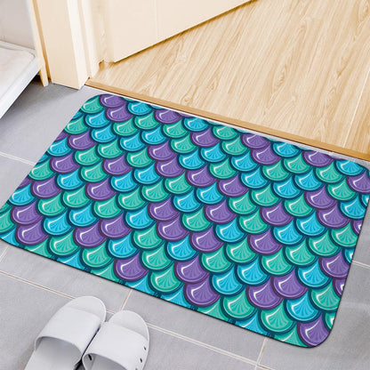Teal Mermaid Scales Pattern Print Indoor Door Mat