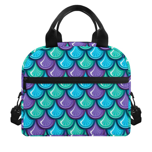 Teal Mermaid Scales Pattern Print Insulated Lunch Bag