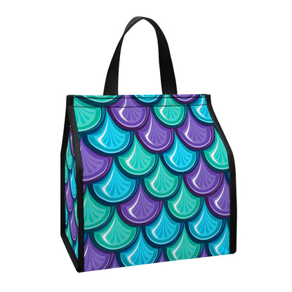 Teal Mermaid Scales Pattern Print Insulated Lunch Tote