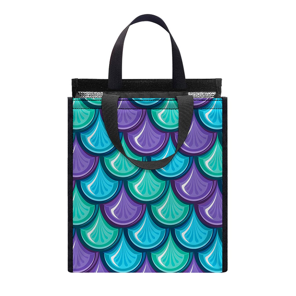 Teal Mermaid Scales Pattern Print Insulated Lunch Tote