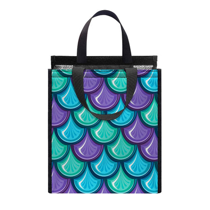 Teal Mermaid Scales Pattern Print Insulated Lunch Tote