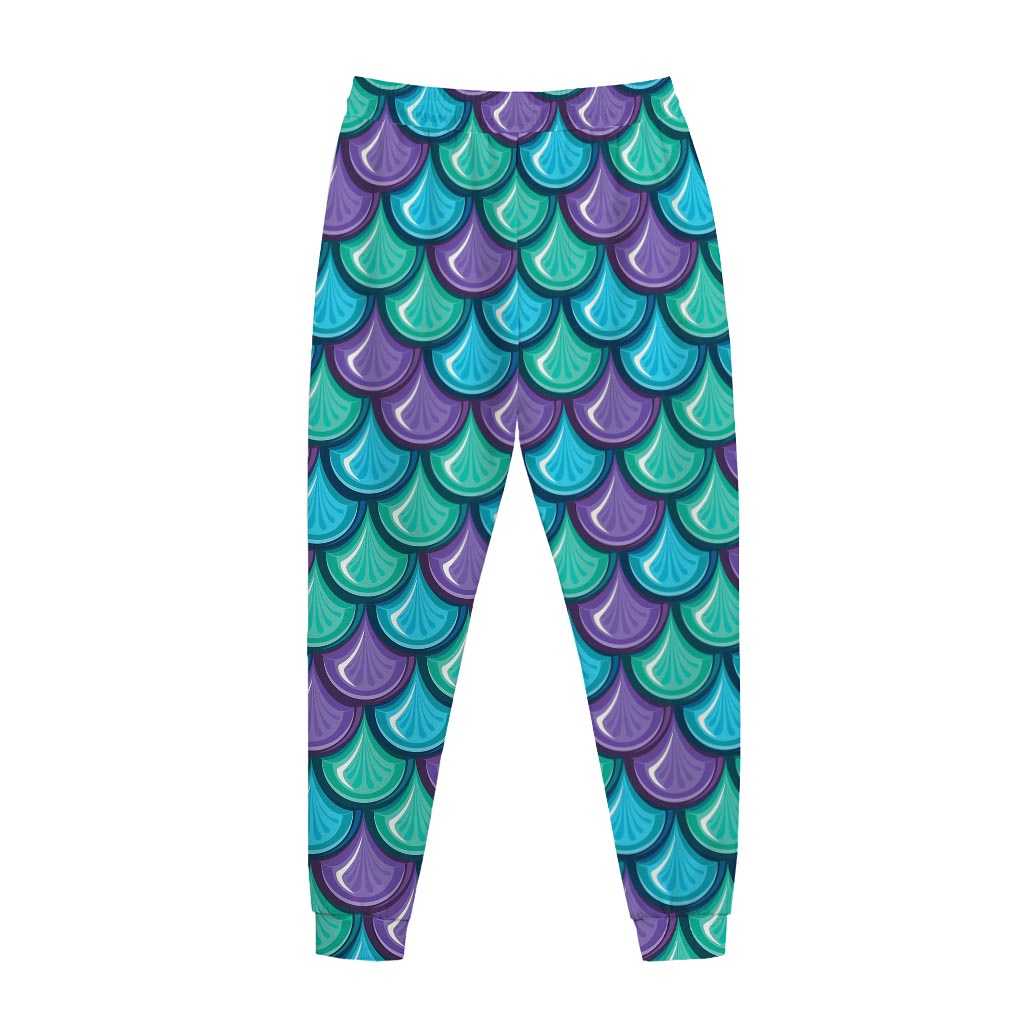 Teal Mermaid Scales Pattern Print Jogger Pants