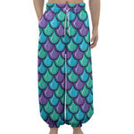 Teal Mermaid Scales Pattern Print Lantern Pants