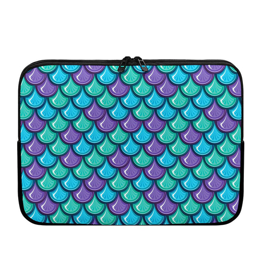 Teal Mermaid Scales Pattern Print Laptop Sleeve