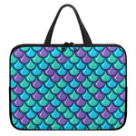 Teal Mermaid Scales Pattern Print Laptop Sleeve With Handle