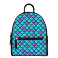 Teal Mermaid Scales Pattern Print Leather Backpack