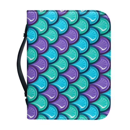 Teal Mermaid Scales Pattern Print Leather Bible Cover