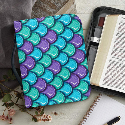 Teal Mermaid Scales Pattern Print Leather Bible Cover