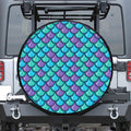 Teal Mermaid Scales Pattern Print Leather Spare Tire Cover