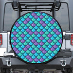 Teal Mermaid Scales Pattern Print Leather Spare Tire Cover