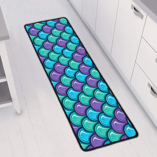 Teal Mermaid Scales Pattern Print Long Kitchen Mat