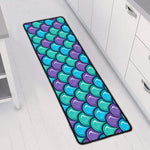 Teal Mermaid Scales Pattern Print Long Kitchen Mat