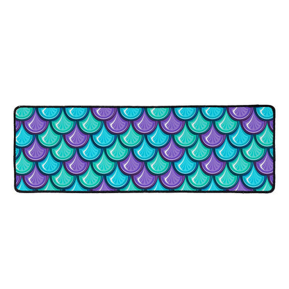Teal Mermaid Scales Pattern Print Long Kitchen Mat
