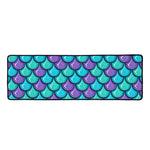 Teal Mermaid Scales Pattern Print Long Kitchen Mat