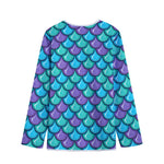 Teal Mermaid Scales Pattern Print Long Sleeve Short Coat