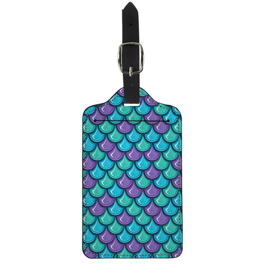 Teal Mermaid Scales Pattern Print Luggage Tag