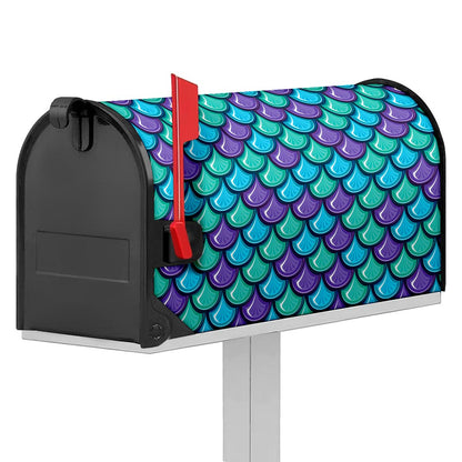 Teal Mermaid Scales Pattern Print Mailbox Cover