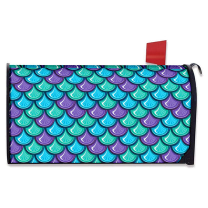 Teal Mermaid Scales Pattern Print Mailbox Cover