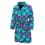 Teal Mermaid Scales Pattern Print Men's Bathrobe