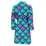 Teal Mermaid Scales Pattern Print Men's Bathrobe