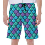Teal Mermaid Scales Pattern Print Men's Beach Shorts