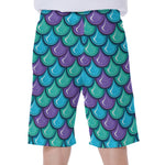 Teal Mermaid Scales Pattern Print Men's Beach Shorts