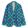 Teal Mermaid Scales Pattern Print Men's Blazer