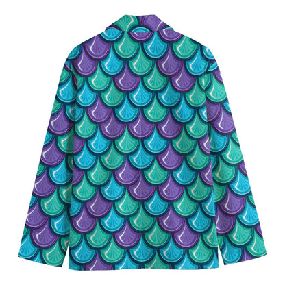Teal Mermaid Scales Pattern Print Men's Blazer