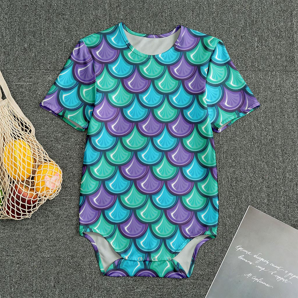 Teal Mermaid Scales Pattern Print Men's Bodysuit