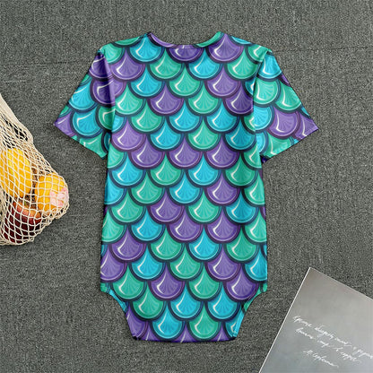 Teal Mermaid Scales Pattern Print Men's Bodysuit