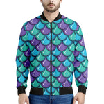 Teal Mermaid Scales Pattern Print Men's Bomber Jacket