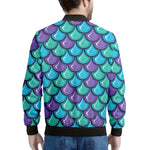 Teal Mermaid Scales Pattern Print Men's Bomber Jacket