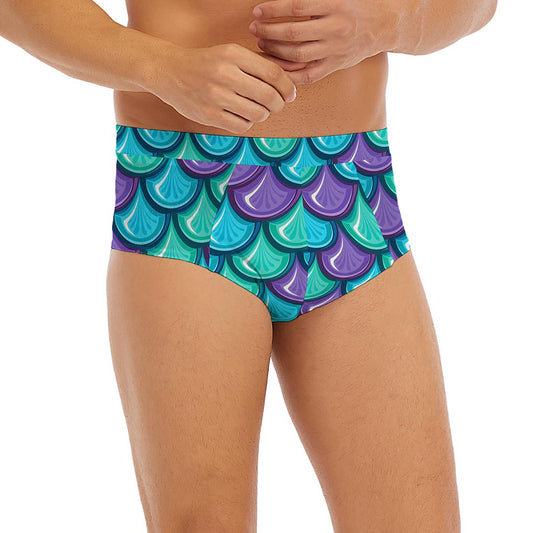 Teal Mermaid Scales Pattern Print Men's Briefs