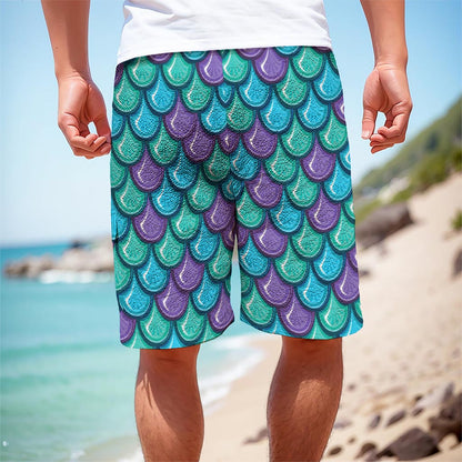 Teal Mermaid Scales Pattern Print Men's Cargo Shorts