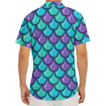 Teal Mermaid Scales Pattern Print Men's Deep V-Neck Shirt