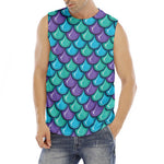 Teal Mermaid Scales Pattern Print Men's Fitness Tank Top