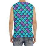 Teal Mermaid Scales Pattern Print Men's Fitness Tank Top