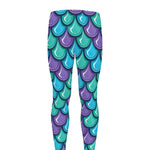 Teal Mermaid Scales Pattern Print Men's leggings