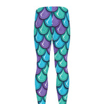 Teal Mermaid Scales Pattern Print Men's leggings