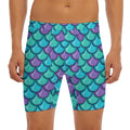 Teal Mermaid Scales Pattern Print Men's Long Boxer Briefs
