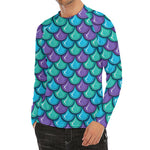 Teal Mermaid Scales Pattern Print Men's Long Sleeve Rash Guard