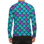 Teal Mermaid Scales Pattern Print Men's Long Sleeve Rash Guard