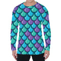 Teal Mermaid Scales Pattern Print Men's Long Sleeve T-Shirt